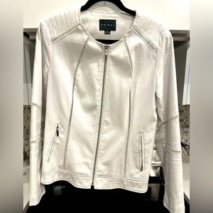 Tribal White Faux Leather Moto Style Jacket